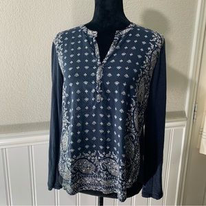 Lucky brand jersey tunic, long sleeves,paisley print